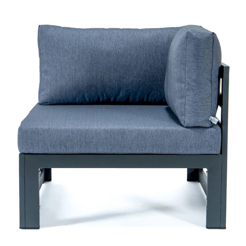 LeisureMod Chelsea Ensemble de canapé sectionnel 4 pièces en aluminium noir avec coussins pour patio