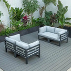 LeisureMod Chelsea Ensemble de canapé sectionnel 4 pièces en aluminium noir avec coussins pour patio