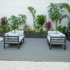 LeisureMod Chelsea Ensemble de canapé sectionnel 4 pièces en aluminium noir avec coussins pour patio