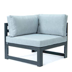 LeisureMod Chelsea Ensemble de canapé sectionnel 4 pièces en aluminium noir avec coussins pour patio