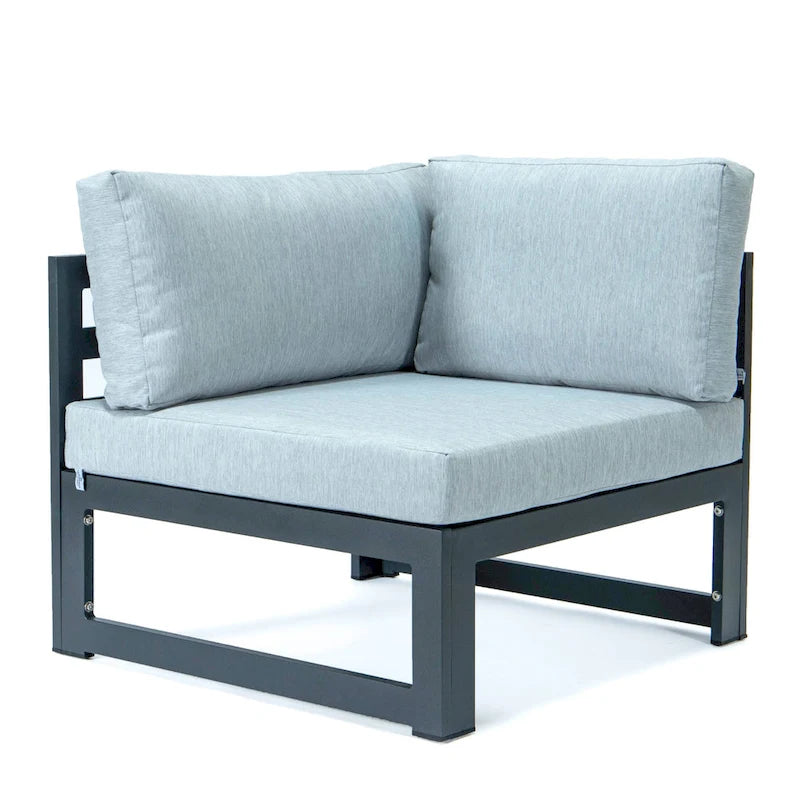 LeisureMod Chelsea Ensemble de canapé sectionnel 4 pièces en aluminium noir avec coussins pour patio