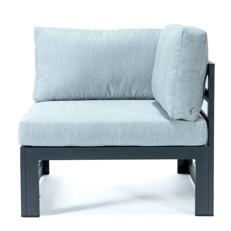 LeisureMod Chelsea Ensemble de canapé sectionnel 4 pièces en aluminium noir avec coussins pour patio