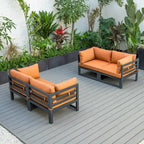 LeisureMod Chelsea Ensemble de canapé sectionnel 4 pièces en aluminium noir avec coussins pour patio