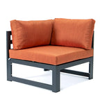 LeisureMod Chelsea Ensemble de canapé sectionnel 4 pièces en aluminium noir avec coussins pour patio