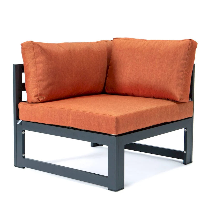 LeisureMod Chelsea Ensemble de canapé sectionnel 4 pièces en aluminium noir avec coussins pour patio