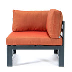 LeisureMod Chelsea Ensemble de canapé sectionnel 4 pièces en aluminium noir avec coussins pour patio