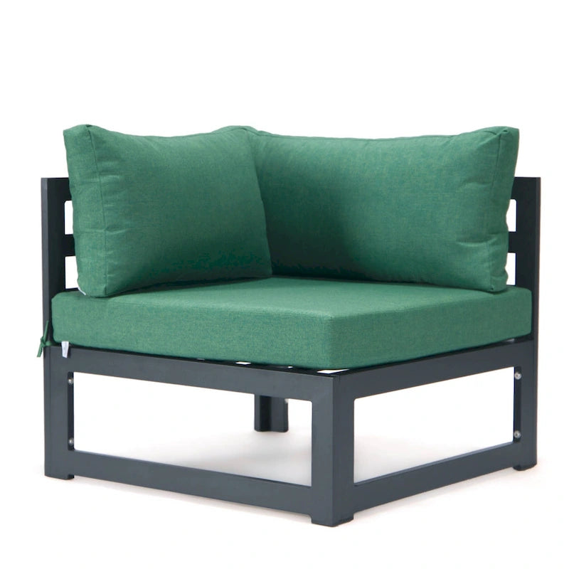 LeisureMod Chelsea Ensemble de canapé sectionnel 4 pièces en aluminium noir avec coussins pour patio