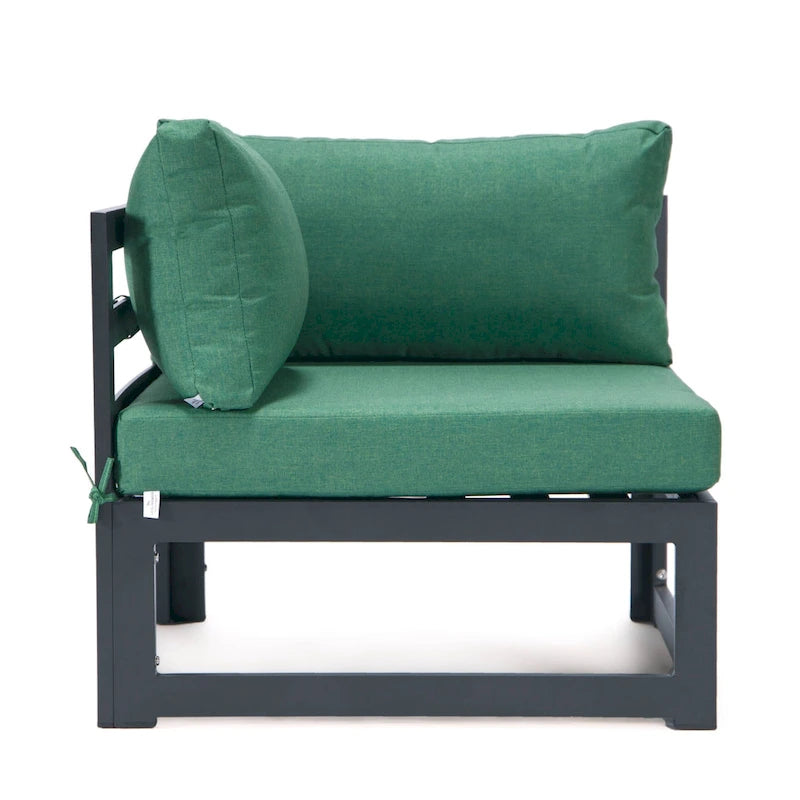 LeisureMod Chelsea Ensemble de canapé sectionnel 4 pièces en aluminium noir avec coussins pour patio