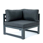 LeisureMod Chelsea Ensemble de canapé sectionnel 4 pièces en aluminium noir avec coussins pour patio