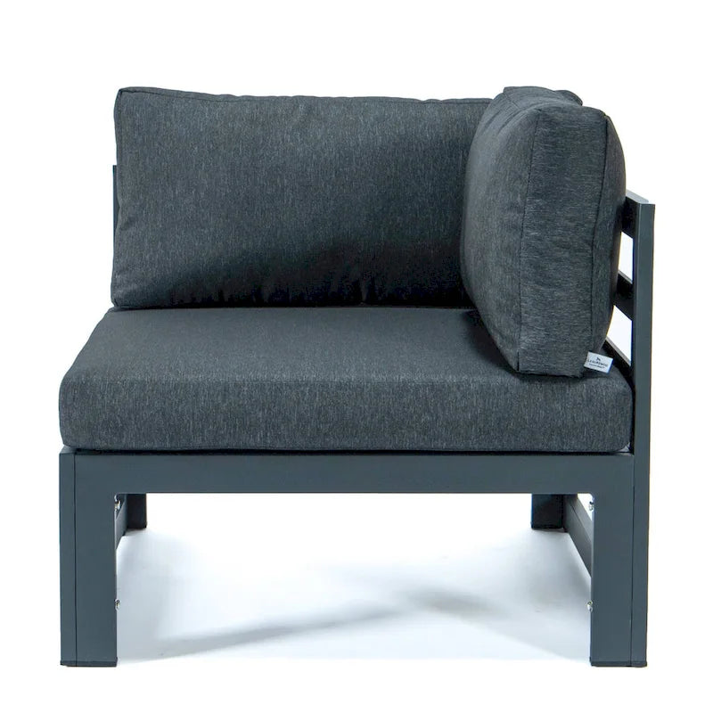 LeisureMod Chelsea Ensemble de canapé sectionnel 4 pièces en aluminium noir avec coussins pour patio