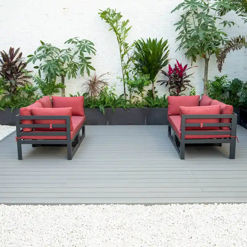 LeisureMod Chelsea Ensemble de canapé sectionnel 4 pièces en aluminium noir avec coussins pour patio