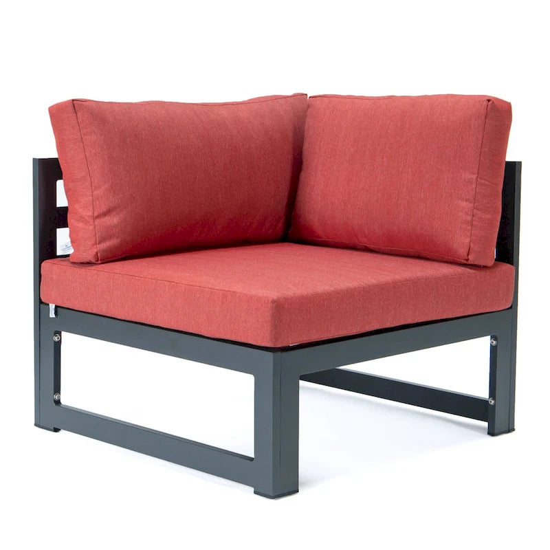 LeisureMod Chelsea Ensemble de canapé sectionnel 4 pièces en aluminium noir avec coussins pour patio