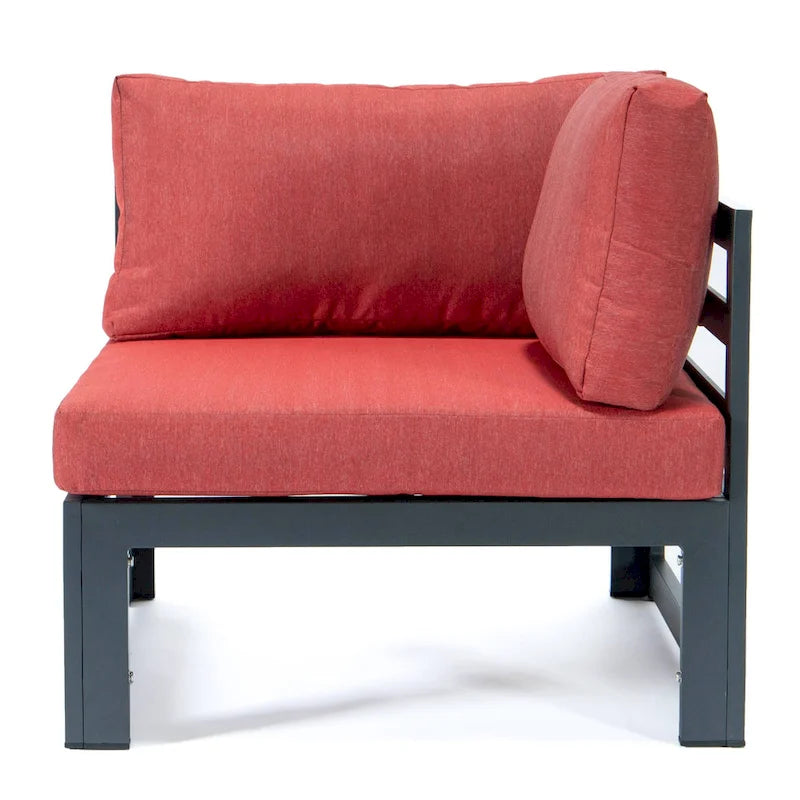 LeisureMod Chelsea Ensemble de canapé sectionnel 4 pièces en aluminium noir avec coussins pour patio