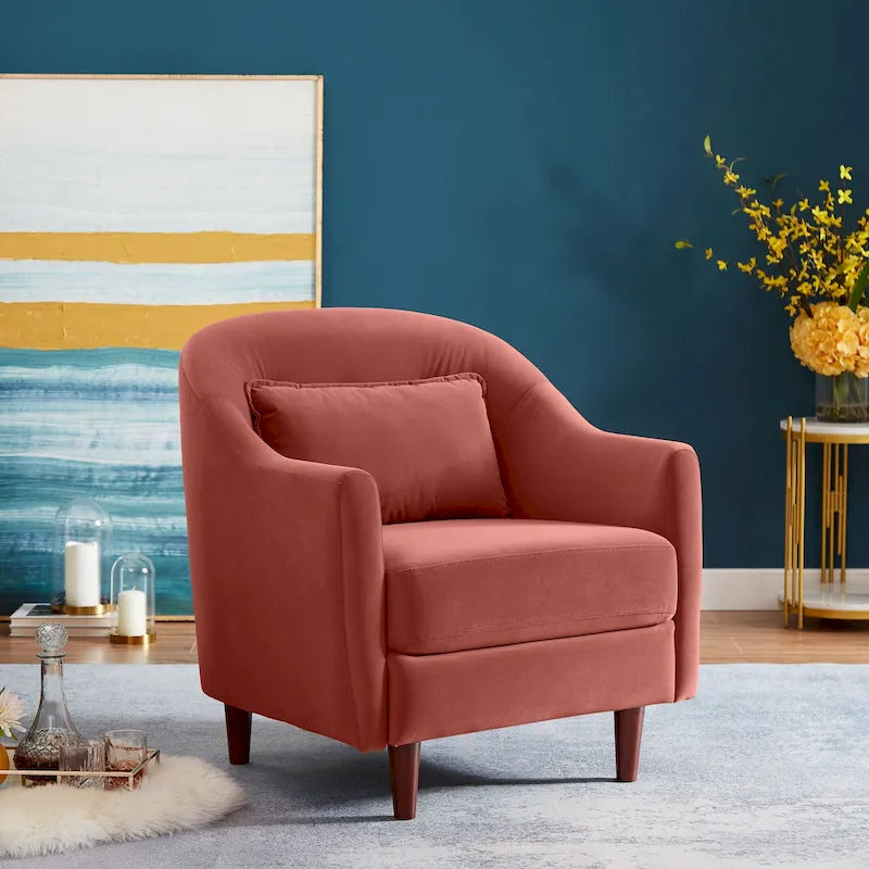 VANOMi 28.34 Fauteuil d'appoint, Fauteuil crapaud en velours avec pieds en bois massif