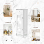 Meuble de rangement de salle de bain sur pied en bois avec porte persienne