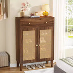 Meuble à chaussures Lantine avec tiroir, meuble de rangement pour chaussures avec étagère réglable, organisateur de chaussures en rotin pour entrée, couloir, salon