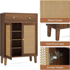 Meuble à chaussures Lantine avec tiroir, meuble de rangement pour chaussures avec étagère réglable, organisateur de chaussures en rotin pour entrée, couloir, salon
