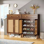 Meuble à chaussures Lantine avec tiroir, meuble de rangement pour chaussures avec étagère réglable, organisateur de chaussures en rotin pour entrée, couloir, salon