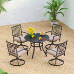 MAISON ARTS Ensemble de salle à manger de patio en métal 5 pièces, 4 chaises pivotantes avec accoudoirs et coussin et table ronde de 96 cm avec trou de parasol de 4 cm
