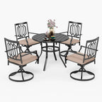 MAISON ARTS Ensemble de salle à manger de patio en métal 5 pièces, 4 chaises pivotantes avec accoudoirs et coussin et table ronde de 96 cm avec trou de parasol de 4 cm