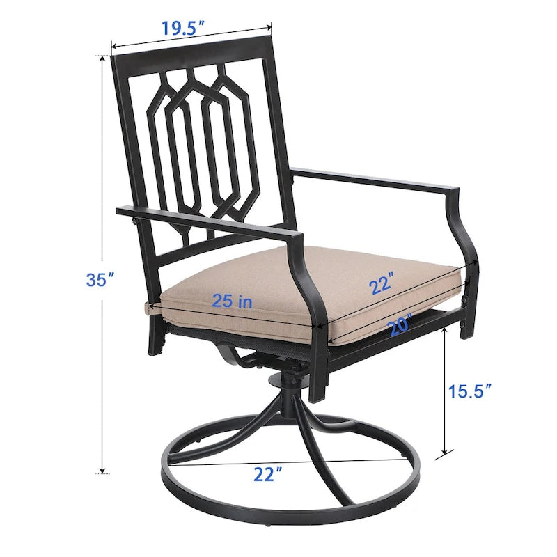 MAISON ARTS Ensemble de salle à manger de patio en métal 5 pièces, 4 chaises pivotantes avec accoudoirs et coussin et table ronde de 96 cm avec trou de parasol de 4 cm