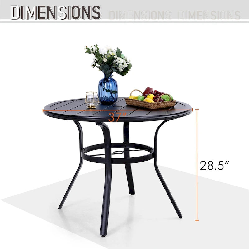 MAISON ARTS Ensemble de salle à manger de patio en métal 5 pièces, 4 chaises pivotantes avec accoudoirs et coussin et table ronde de 96 cm avec trou de parasol de 4 cm