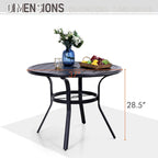 MAISON ARTS Ensemble de salle à manger de patio en métal 5 pièces, 4 chaises pivotantes avec accoudoirs et coussin et table ronde de 96 cm avec trou de parasol de 4 cm