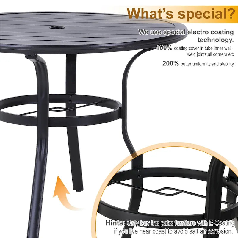 MAISON ARTS Ensemble de salle à manger de patio en métal 5 pièces, 4 chaises pivotantes avec accoudoirs et coussin et table ronde de 96 cm avec trou de parasol de 4 cm