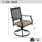 MAISON ARTS Table rectangulaire en métal et 6 chaises pivotantes avec coussin, ensembles de salle à manger d'extérieur en métal 7 pièces