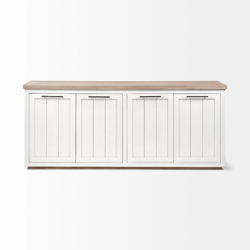 Buffet Fairview III en bois massif brun clair et blanc avec 4 portes - 73L x 17P x 32H