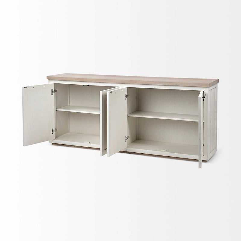 Buffet Fairview III en bois massif brun clair et blanc avec 4 portes - 73L x 17P x 32H