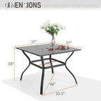 Ensemble de salle à manger d'extérieur en métal 6 pièces MAISON ARTS : 4 chaises pivotantes, 1 table carrée à cadre en acier de 94 cm et 1 parasol rouge à 3 niveaux de 3 m.