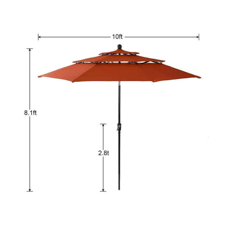 Ensemble de salle à manger d'extérieur en métal 6 pièces MAISON ARTS : 4 chaises pivotantes, 1 table carrée à cadre en acier de 94 cm et 1 parasol rouge à 3 niveaux de 3 m.