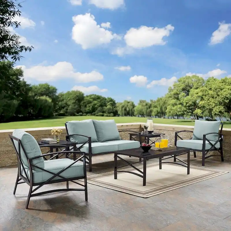 Ensemble de mobilier de patio Crosley Kaplan 6 pièces avec causeuse d'extérieur - 164L x 65,5P x 36,5H