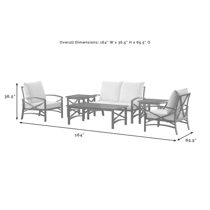 Ensemble de mobilier de patio Crosley Kaplan 6 pièces avec causeuse d'extérieur - 164L x 65,5P x 36,5H