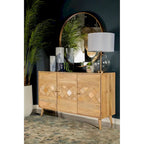  Natural Checkered Pattern 3-door Accent Cabinet