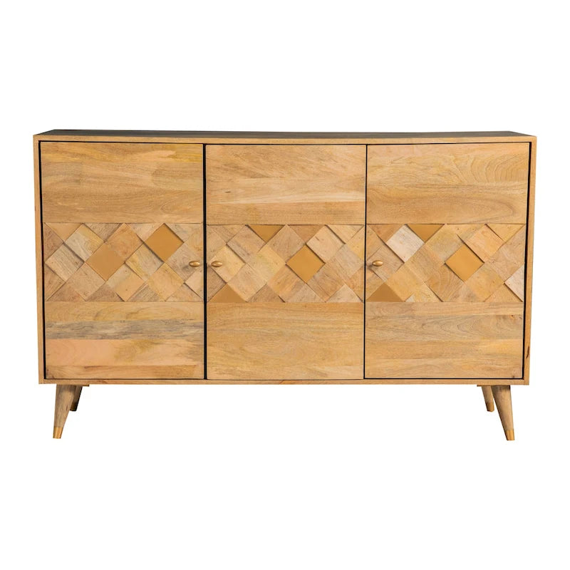 Armoire d'appoint à 3 portes à motif de damier naturel