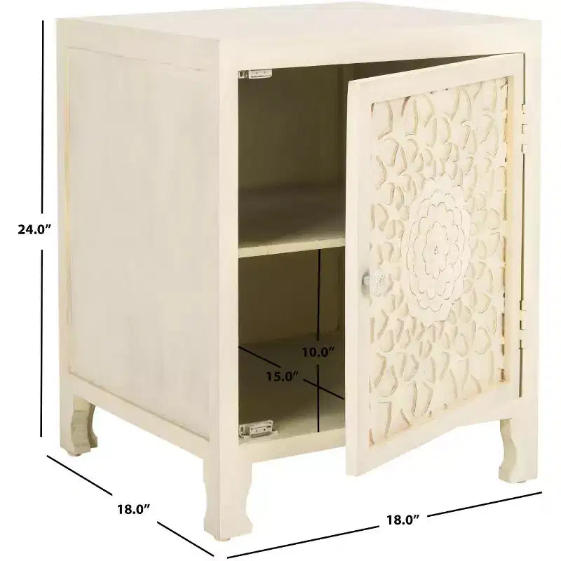 Table de chevet 2 étagères 1 porte Rayetta - NST5304 - Blanc délavé - Safavieh
