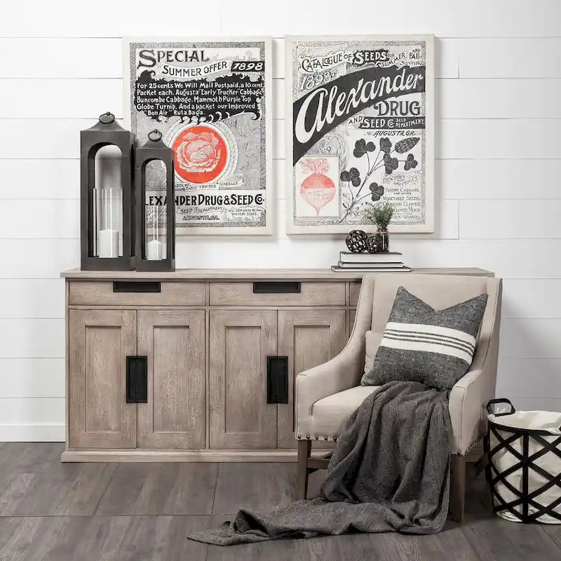 Braxton III Natural Brown Solid Wood 3 Drawer 6 Door Sideboard - 81.5W x 18.5D x 36.0H