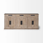 Bahut Braxton III en bois massif brun naturel à 3 tiroirs et 6 portes - 81,5W x 18,5P x 36,0H