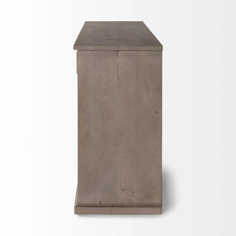 Bahut Braxton III en bois massif brun naturel à 3 tiroirs et 6 portes - 81,5W x 18,5P x 36,0H