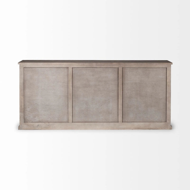 Bahut Braxton III en bois massif brun naturel à 3 tiroirs et 6 portes - 81,5W x 18,5P x 36,0H