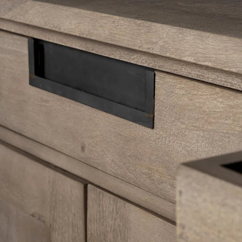 Bahut Braxton III en bois massif brun naturel à 3 tiroirs et 6 portes - 81,5W x 18,5P x 36,0H