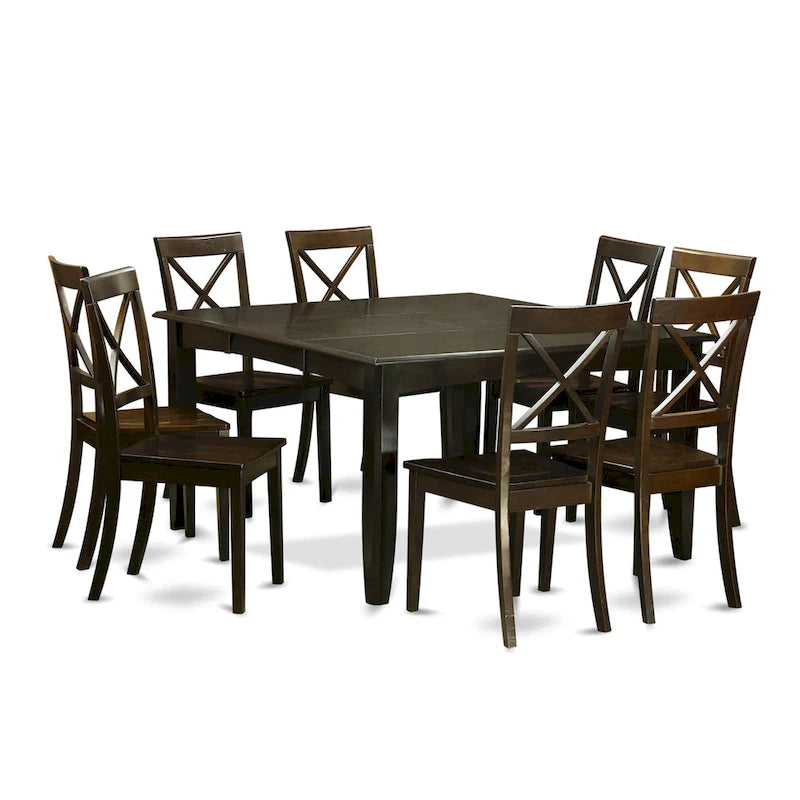 Ensemble de salle à manger East West Furniture, comprenant une table carrée en bois avec rallonge papillon et 8 chaises de salle à manger, Cappuccino