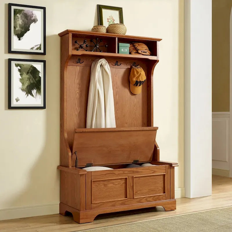  Hall Tree in Oak Finish - 40 W x 18.5 D x 64.25 H