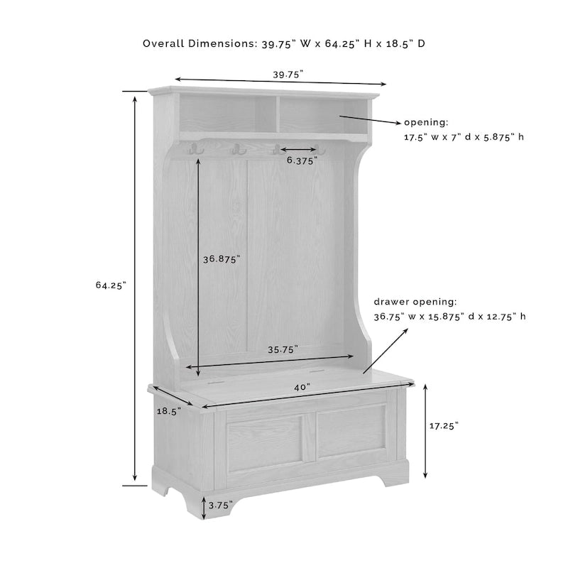 Meuble d'entrée en chêne - 40 L x 18,5 P x 64,25 H