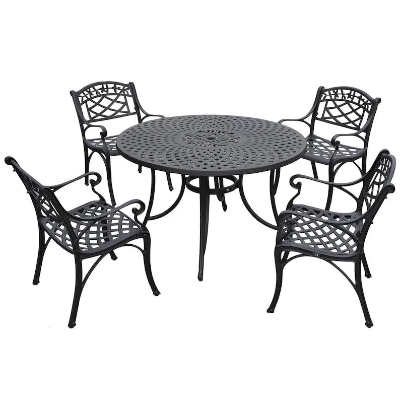 Ensemble de salle à manger d'extérieur cinq pièces en fonte d'aluminium Crosley Sedona 46 avec chaises à accoudoirs, finition noire - N/A