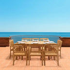 Ensemble repas d'extérieur 9 pièces en teck de grade A Santorin