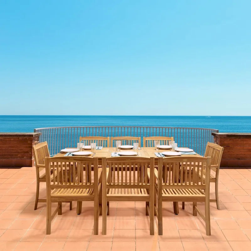 Ensemble repas d'extérieur 9 pièces en teck de grade A Santorin