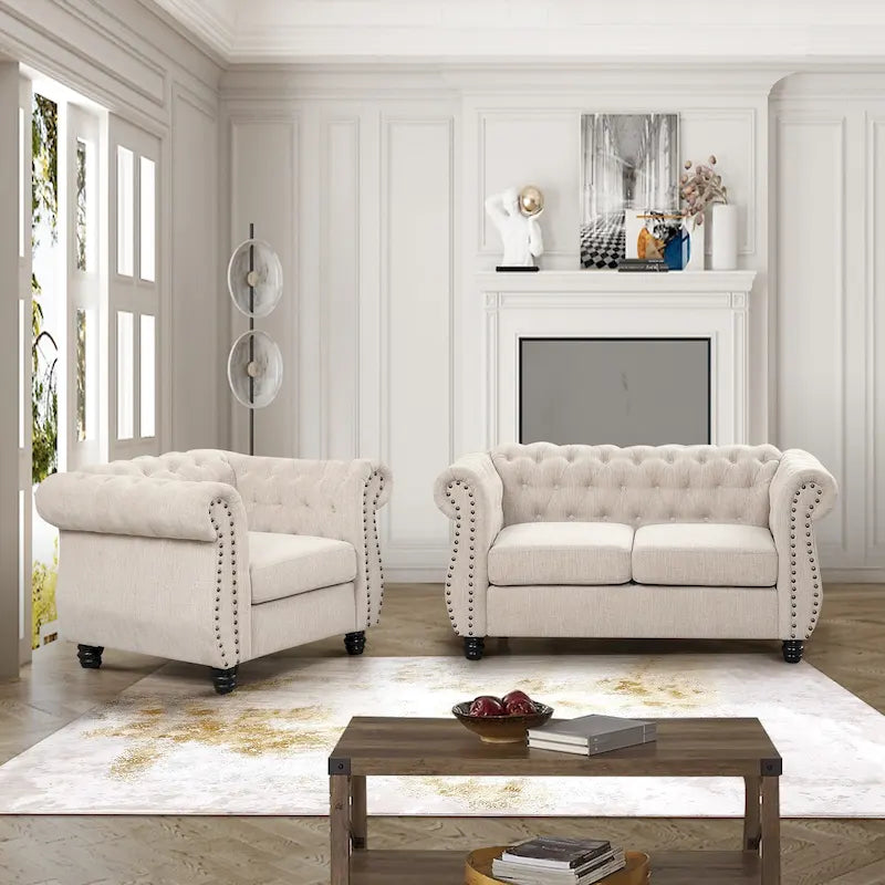 Ensemble 2 pièces Chesterfield Morden Fort : Fauteuil et Causeuse rembourrés capitonnés